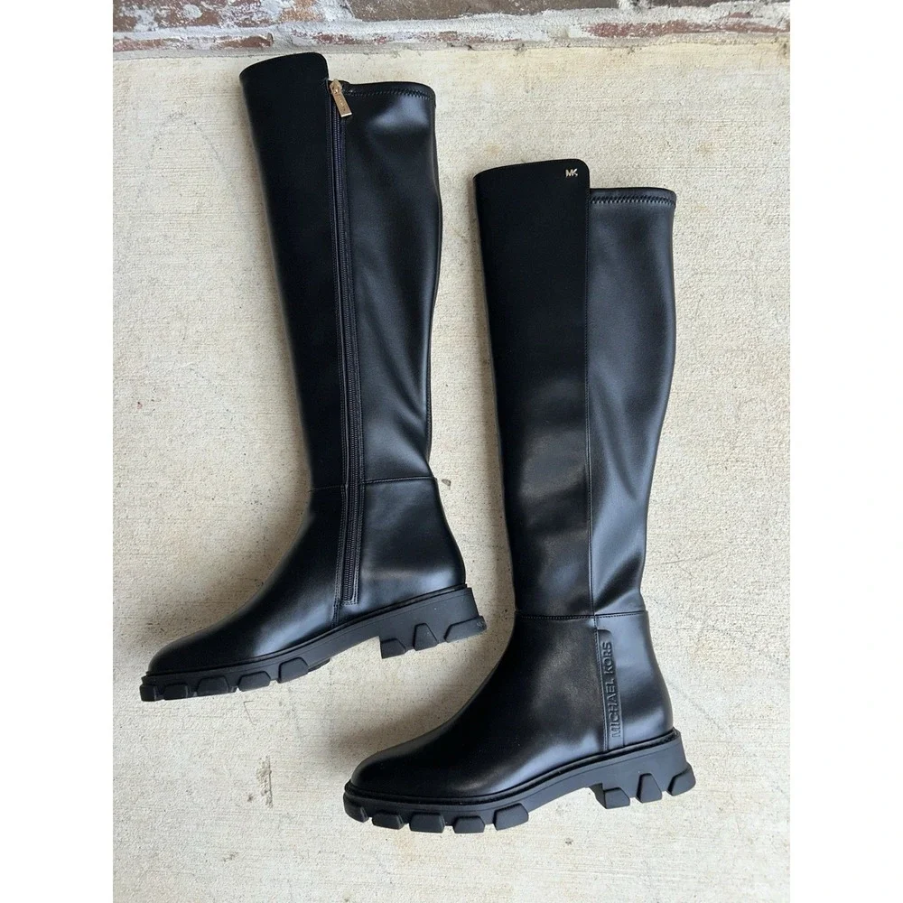 NEW/NO BOX Michael Kors Ridley Riding Boots Black, Size 8M Lug Sole - Picture 3 of 8